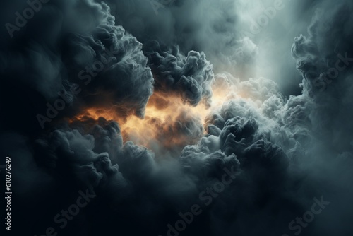 Dark clouds, smoke, dramatic lighting. Beautiful illustration picture. Generative AI