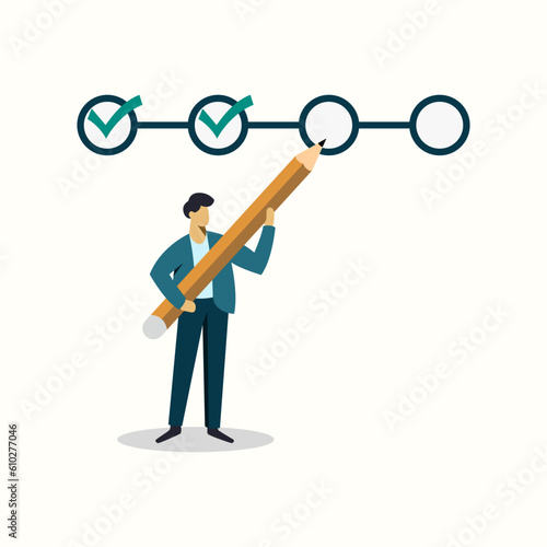 project tracking concept goal tracker holding pencil to check list task