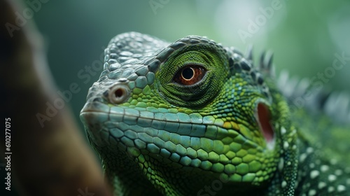 Close up view of green lizard. Beautiful illustration picture. Generative AI © standret