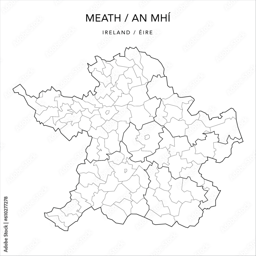 Vector Map of County Meath (Countae na Mí) with the Administrative Borders of County, Districts, Local Electoral Areas and Electoral Divisions from 2018 to 2023 - Republic of Ireland