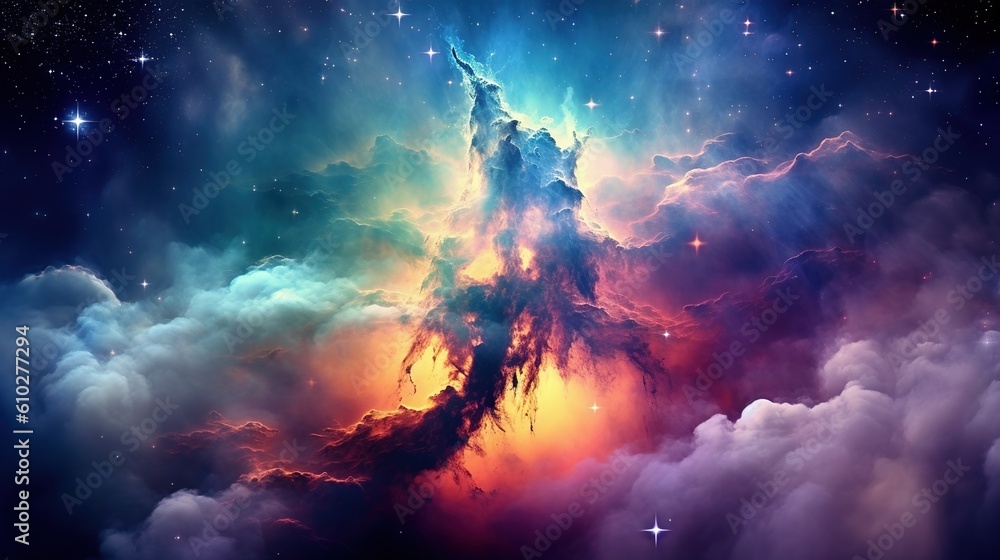 Fototapeta premium Stary night cosmos. Universe science astronomy. Colorful space galaxy cloud nebula. Generative AI for banner, poster, cover, brochure or presentation.