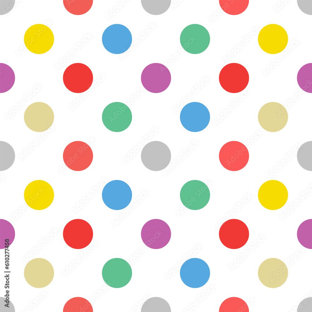 Seamless colorful polka dots background, colorful seamless polka dots pattern on white background.