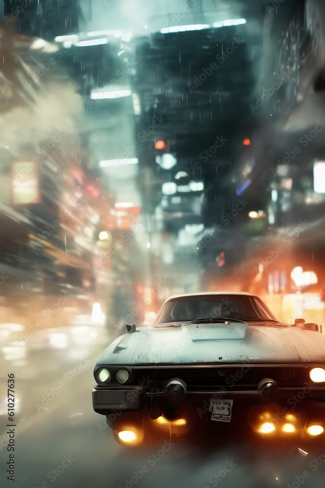 car speeding downtown a future city car speeding downtown a future city