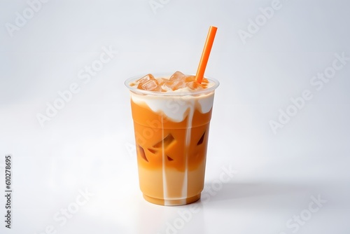 a mesmerizing shot of an iced Thai tea. Generative AI