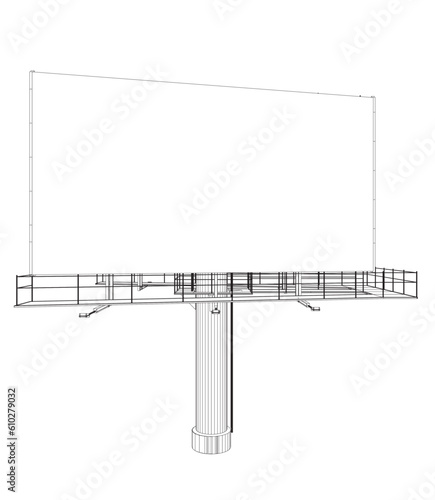 Wireframe big billboard. Mockup for your advertisement and design. Mockup for your advertisement and design. Outdoor advertising billboard wireframe. Empty billboard for displaying advertisements. 3D.