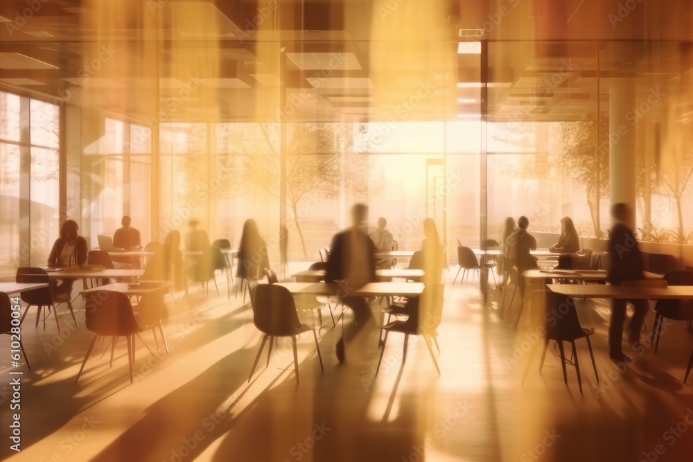 Silhouettes of people in the office, business center. AI generative.