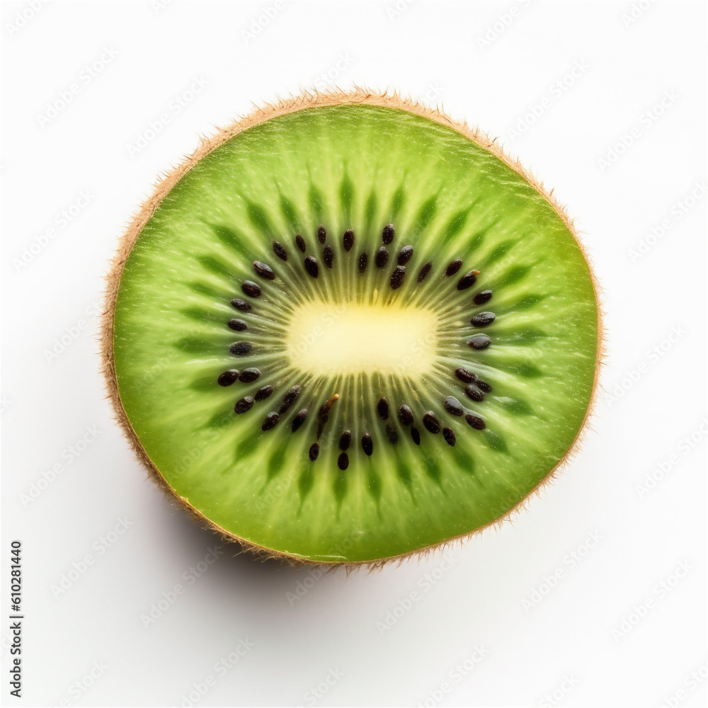 Ripe half kiwi fruit isolated on white background. AI generated content Ripe half kiwi fruit isolated on white background. AI generated content