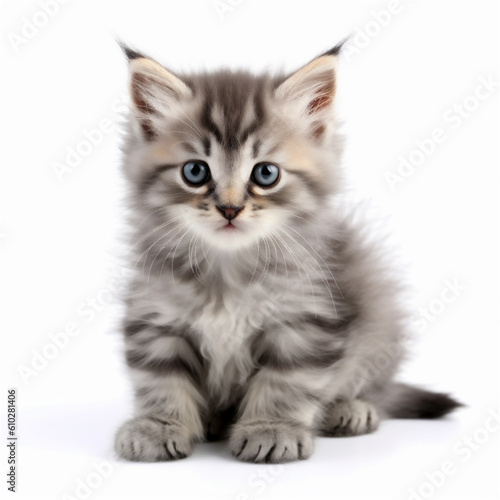 kitten close-up portrait. little kitten isolated on white background. AI generated content