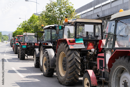 Farmers blocked traffic with tractors during a protest photo