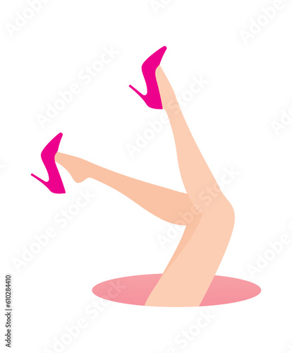 Beautiful woman legs with pink high heels shoes. Isolated on white background.