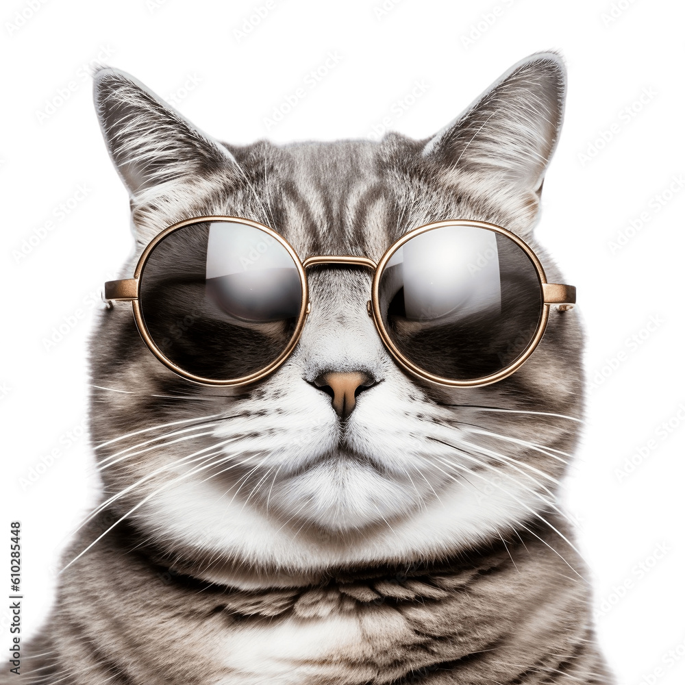 Cool cat wearing sunglasses, no background/transparent background Stock ...