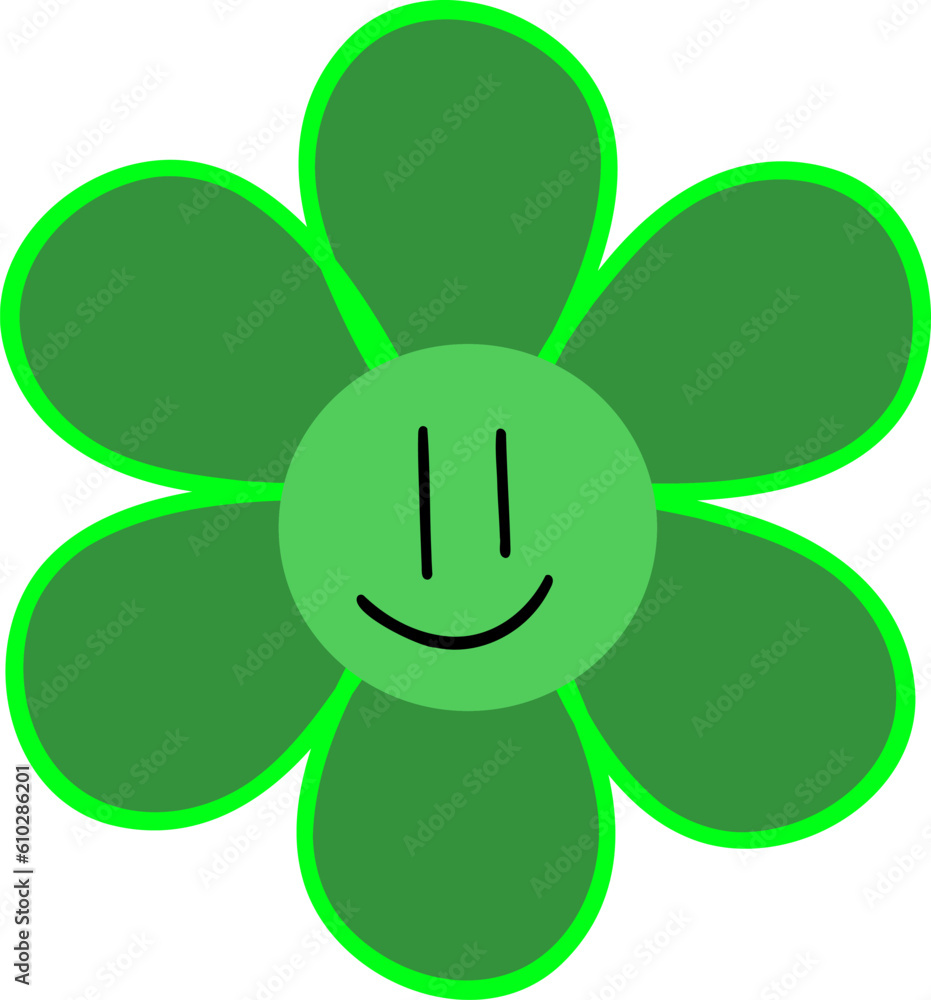 Green groovy flower with smile Green groovy flower with smile
