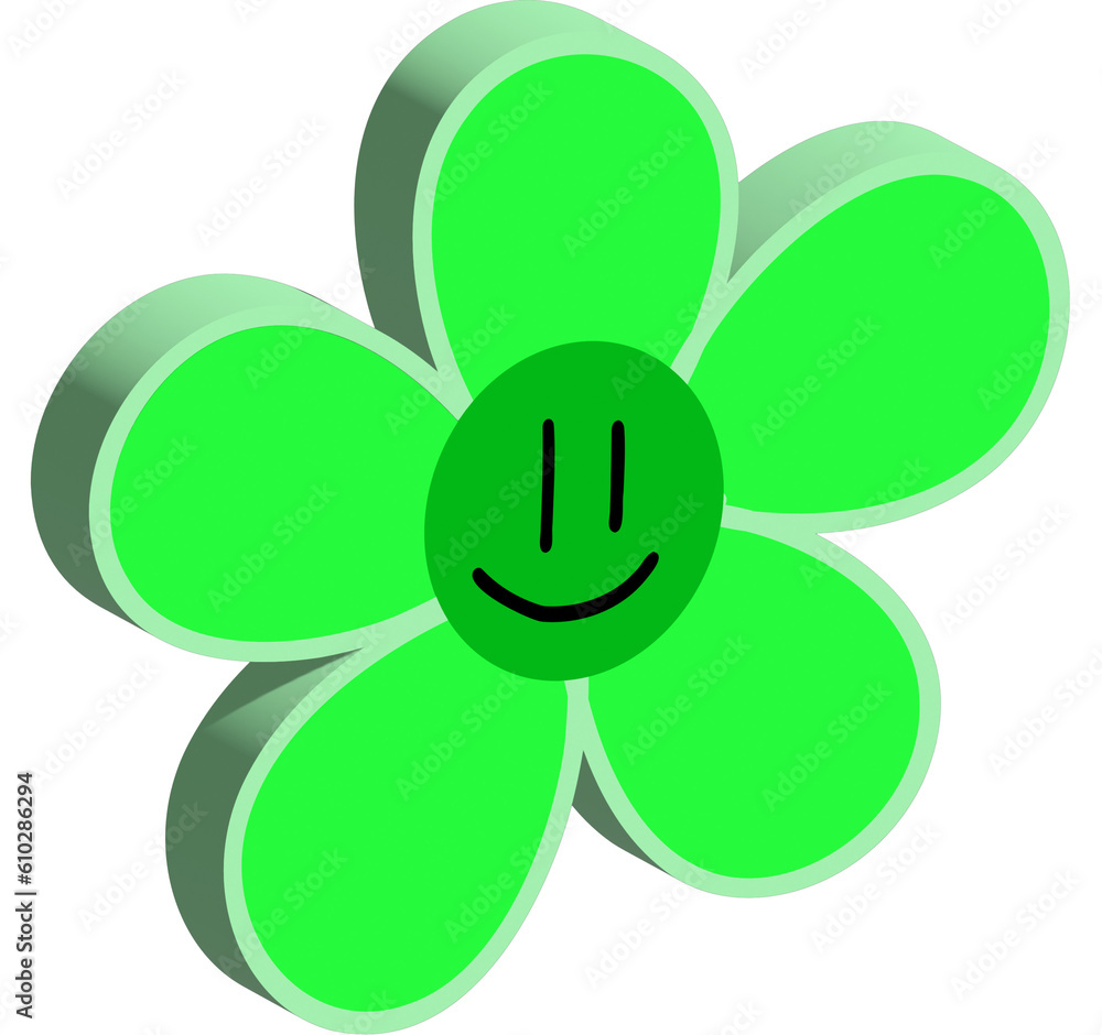3D Green groovy flower with smile 3D Green groovy flower with smile