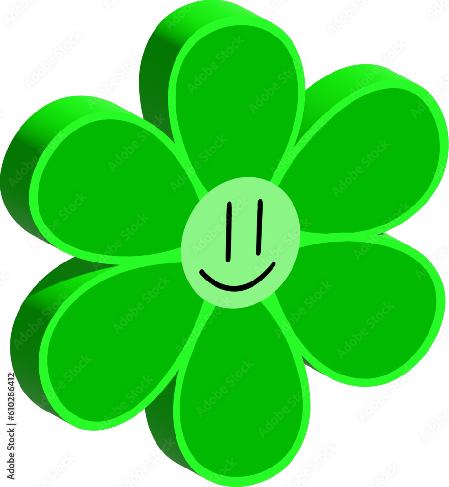 3D Green groovy flower with smile 3D Green groovy flower with smile