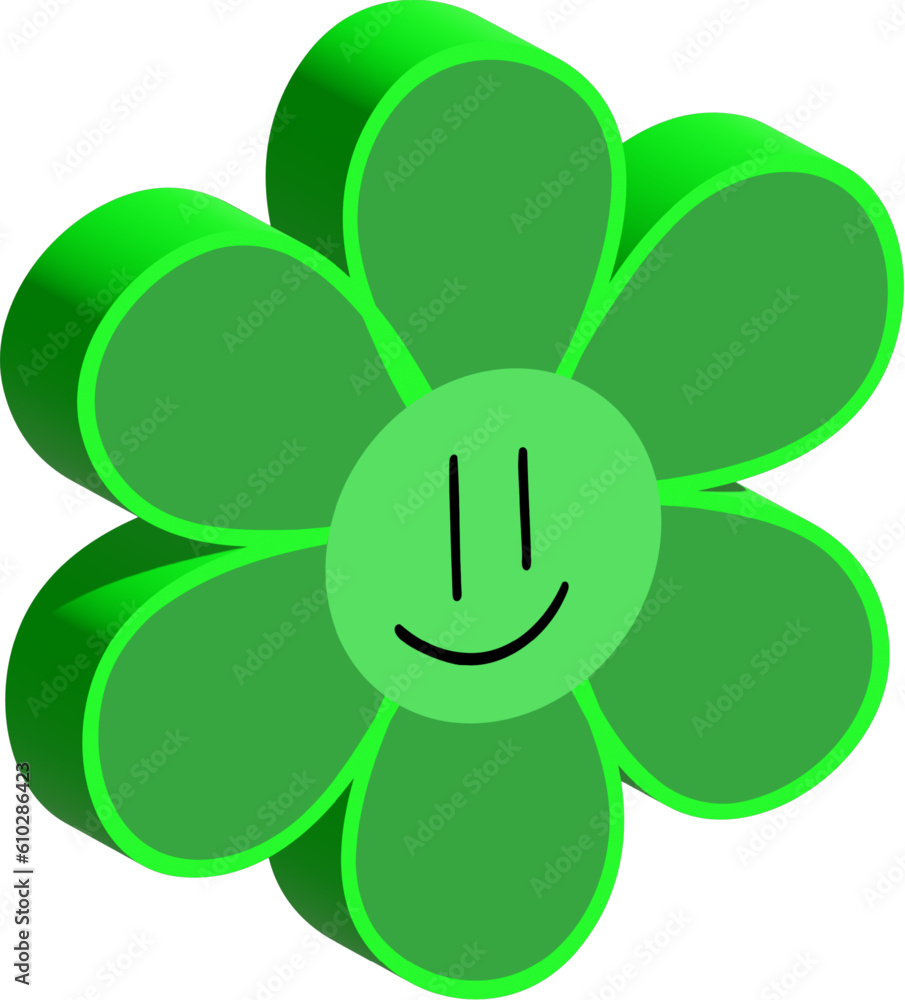 3D Green groovy flower with smile 3D Green groovy flower with smile