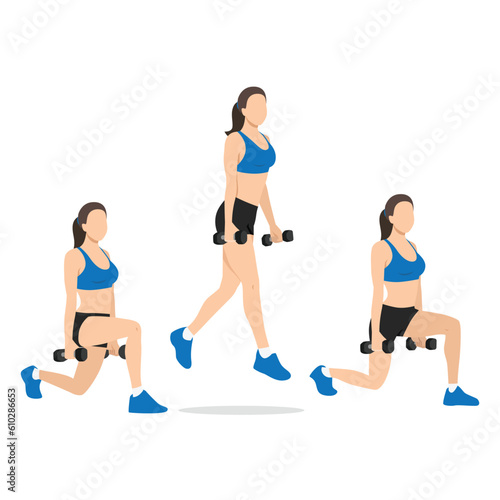 woman doing split alternating squat jumps exercise. Flat vector illustration isolated on white background