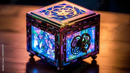 Phantasmal iridescent musical box. Beautiful illustration picture. Generative AI
