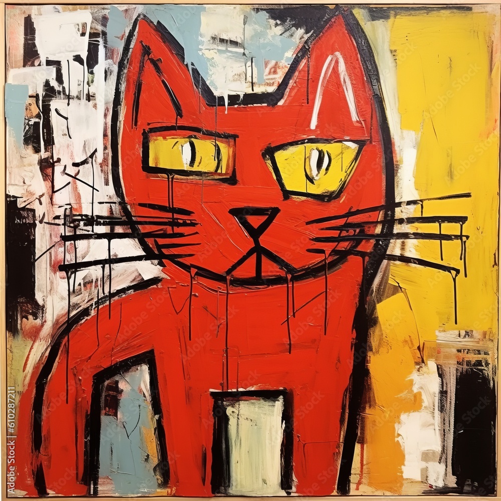 Obraz premium Red cat abstract art. Beautiful illustration picture. Generative AI