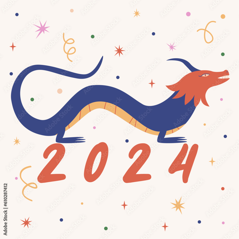Obraz premium Symbol of Happy Chinese New Year 2024 Dragon. Colorful abstract modern postcard, poster, greeting card. Zodiac sign, year of the Green Wooden Dragon. Stock vector illustration