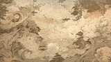 Japanese traditional Ukiyo-e landscape in brown, texture of old paper Abstract Elegant Modern AI-generated illustration