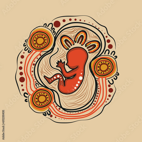 A painting of a fetus in the style of aboriginal art