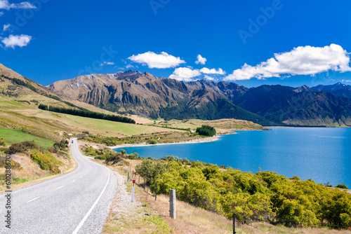 Road along Hawea Lake Otago South Island New Zealand