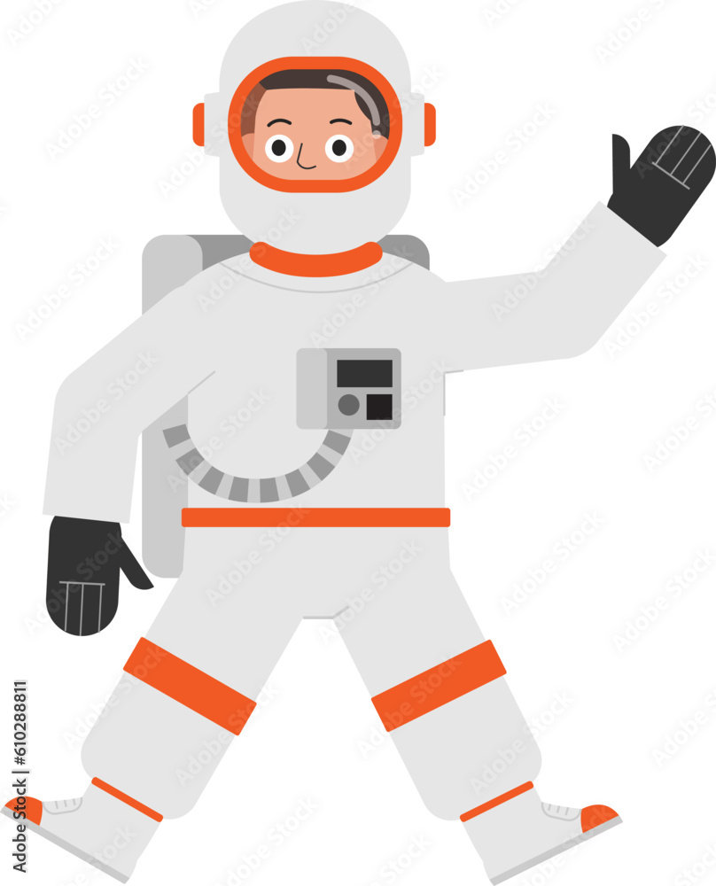 Astronaut flying cartoon isolated white background.Man in astronaut suit illustration flat design.