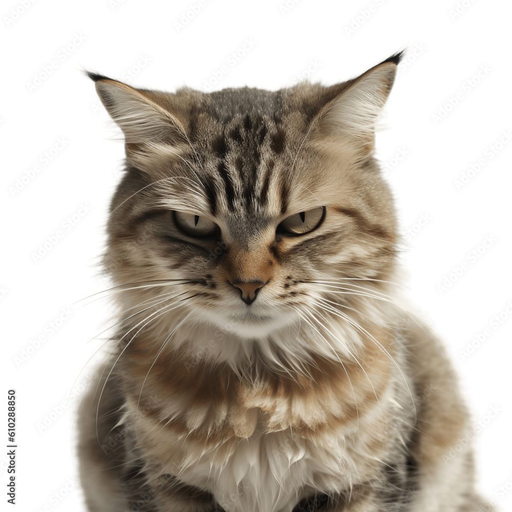 Portrait of an angry cat staring, no background/transparent background