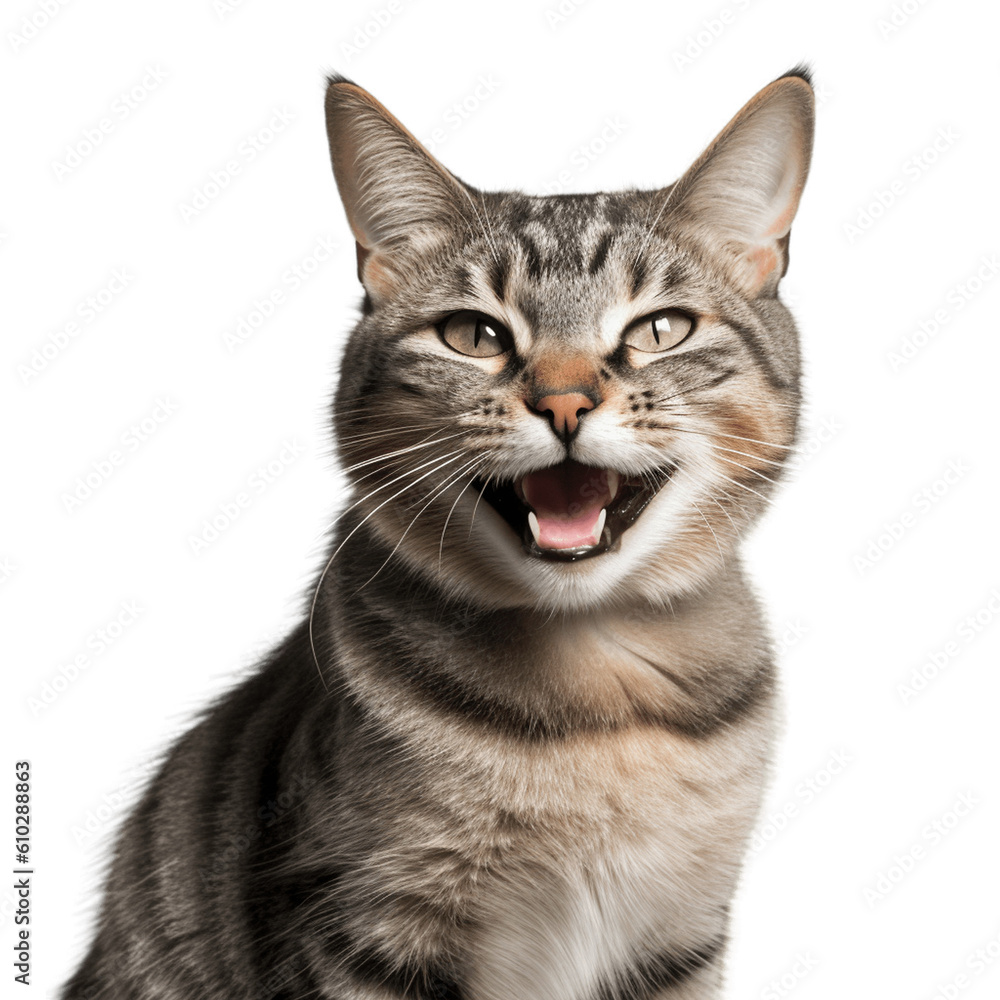 Happy cat smiling, no background/transparent background