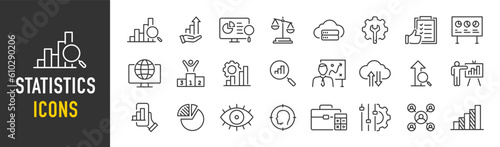 Statistics web icons in line style. Data, optimization, analysis, survey, price, collection. Vector illustration.