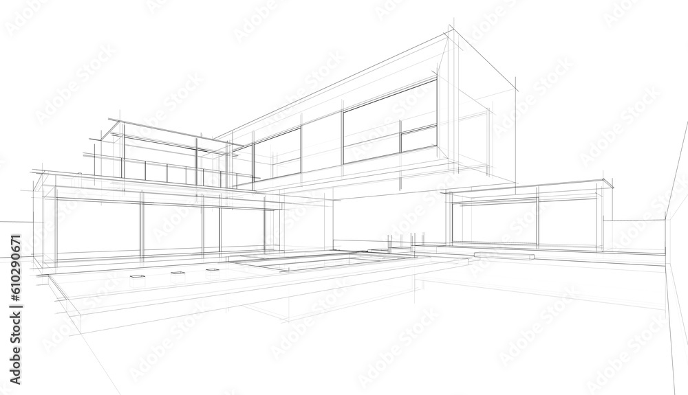 Architectural drawing of a house 3d rendering