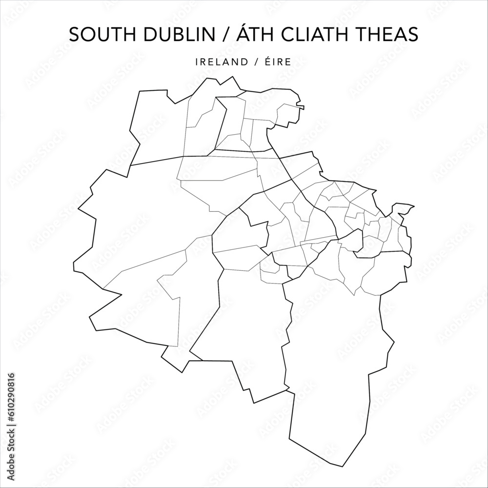 Vector Map of South Dublin County (Áth Cliath Theas) with the Administrative Borders of County, Districts, Local Electoral Areas and Electoral Divisions from 2018 to 2023 - Republic of Ireland