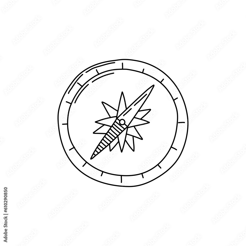 Doodle compass. Isolated on white background drawing for prints, poster, cute stationery, travel design. Hand-drawn vector. Doodle compass. Isolated on white background drawing for prints, poster, cute stationery, travel design. Hand-drawn vector.