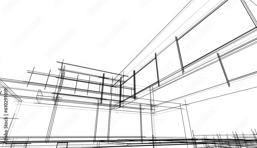 Architectural drawing of a house 3d rendering Architectural drawing of a house 3d rendering