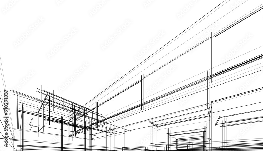 Architectural drawing of a house 3d rendering Architectural drawing of a house 3d rendering