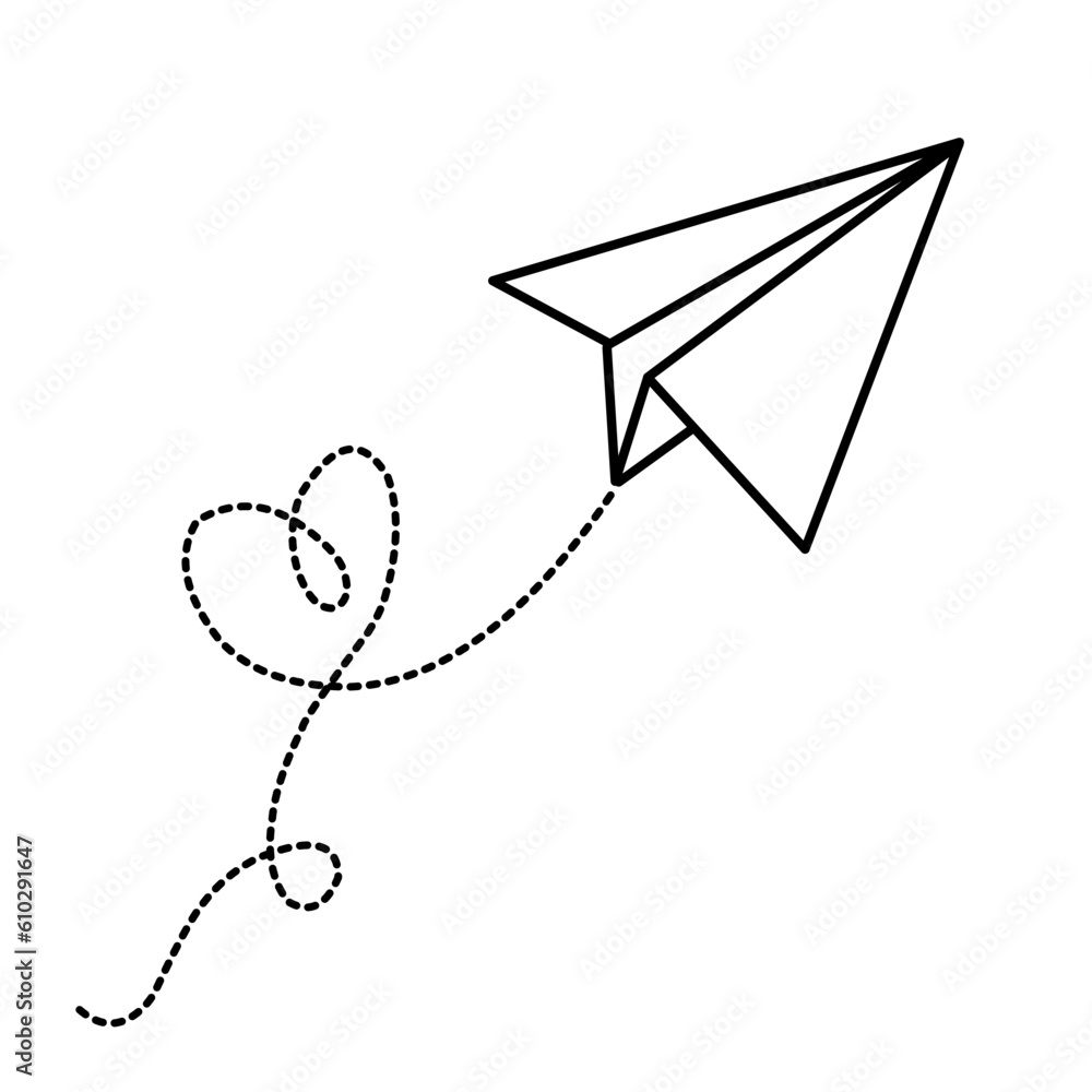 Paper airplane doodle with dashed line Paper airplane doodle with dashed line