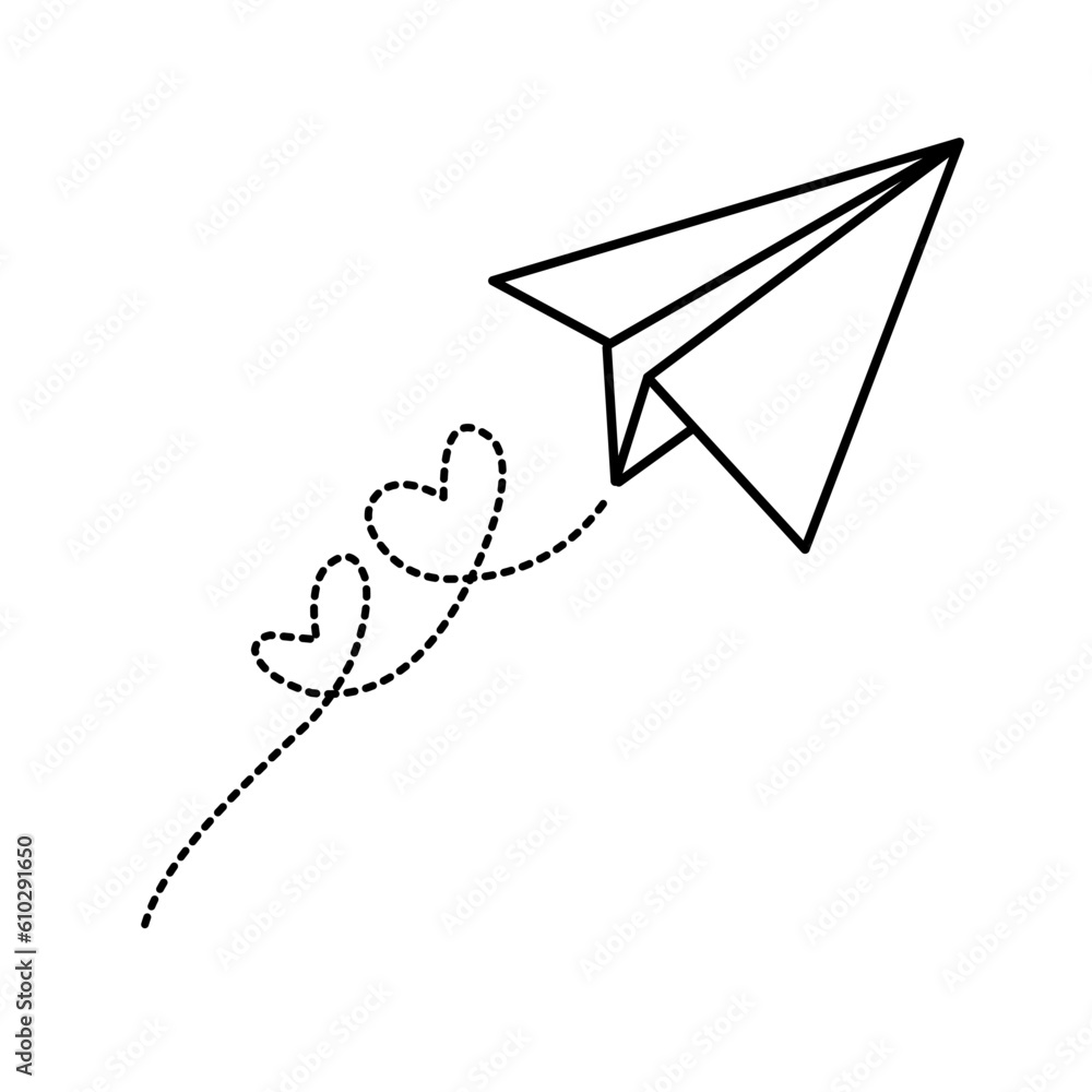 Paper airplane doodle with dashed line Paper airplane doodle with dashed line