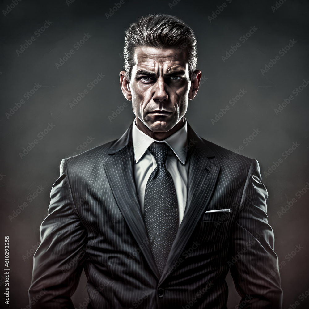 Obraz premium A business person stands in front of a futuristic blue and white background, eyes closed, hands clasped in front of them. - generative ai.