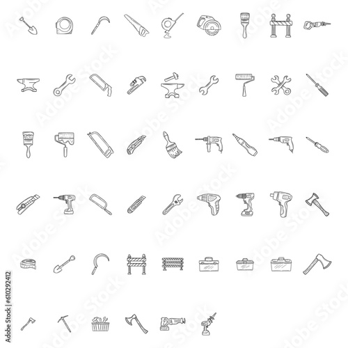 Doodle set working construction tools