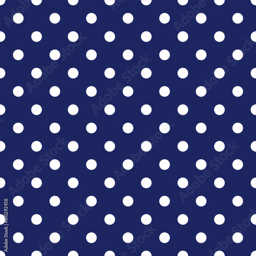 Seamless white polka dots pattern on a sailor navy blue background.