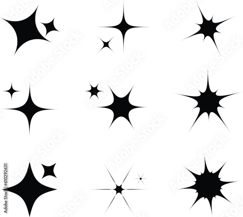 Star sparkle and twinkle. Star burst  flash stars. Isolated vector starburst icons  black silhouettes