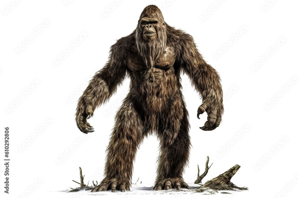 bigfoot isolated on white background. Generated by AI. bigfoot isolated on white background. Generated by AI.