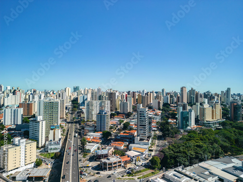 Campinas, Sao Paulo, Brazil. June 03, 2023: Aerial image of Avenida José de Souza Campos (known as Norte Sul) and also Avenida Dr. Moraes Salles in the central region of Campinas. © Paulo