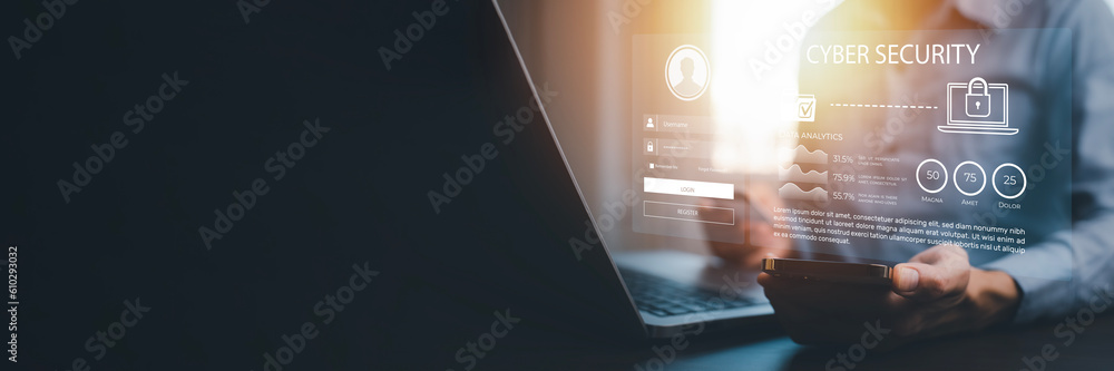 Cyber security and Security password login online concept Hands typing and entering username and password of social media, log in with smartphone to an online bank account, data protection hacker Cyber security and Security password login online concept Hands typing and entering username and password of social media, log in with smartphone to an online bank account, data protection hacker