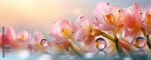Summer freesia flowers background in morning soft light style, ultra detailed