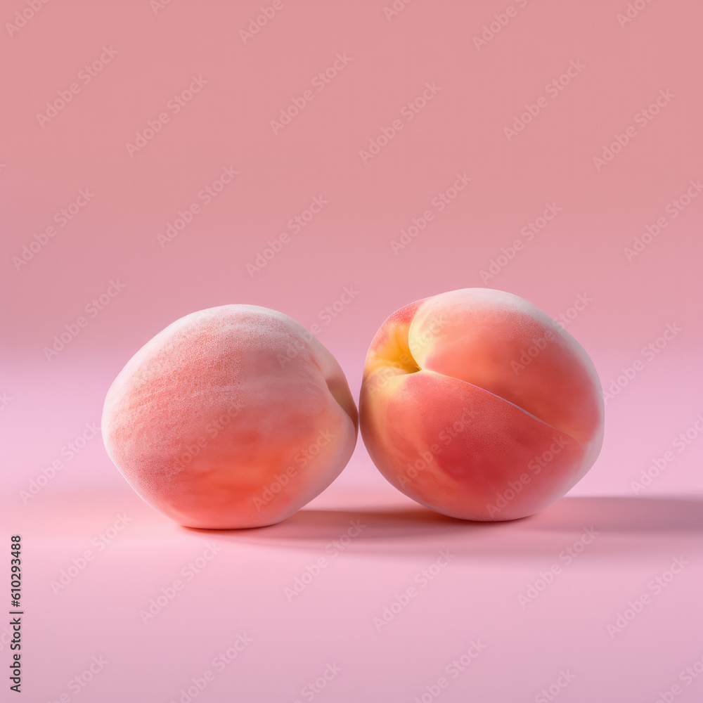 Peaches on a pink background. Peaches on a pink background.