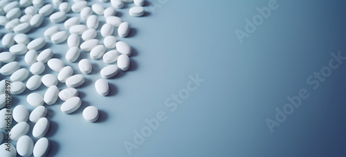 Medicinal Serenity: White Pills on Blue Background. Generative AI