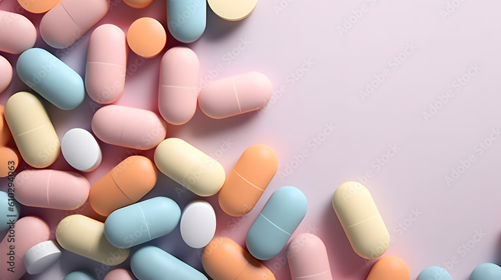 Vivid Spectrum: Closeup of Colorful Pills. Generative AI