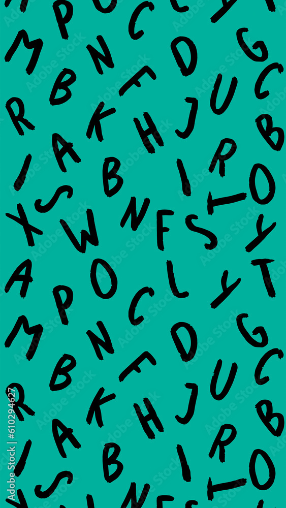 template with the image of keyboard symbols. set of letters. Surface template. green blue background. Vertical image.