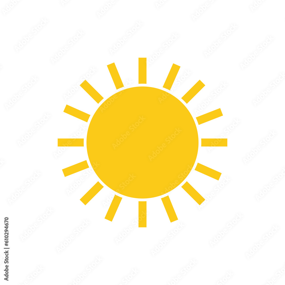 The sun. Vector illustration of a yellow sun with rectangular rays. Icon. Cartoon children s vector image. The sun. Vector illustration of a yellow sun with rectangular rays. Icon. Cartoon children s vector image.